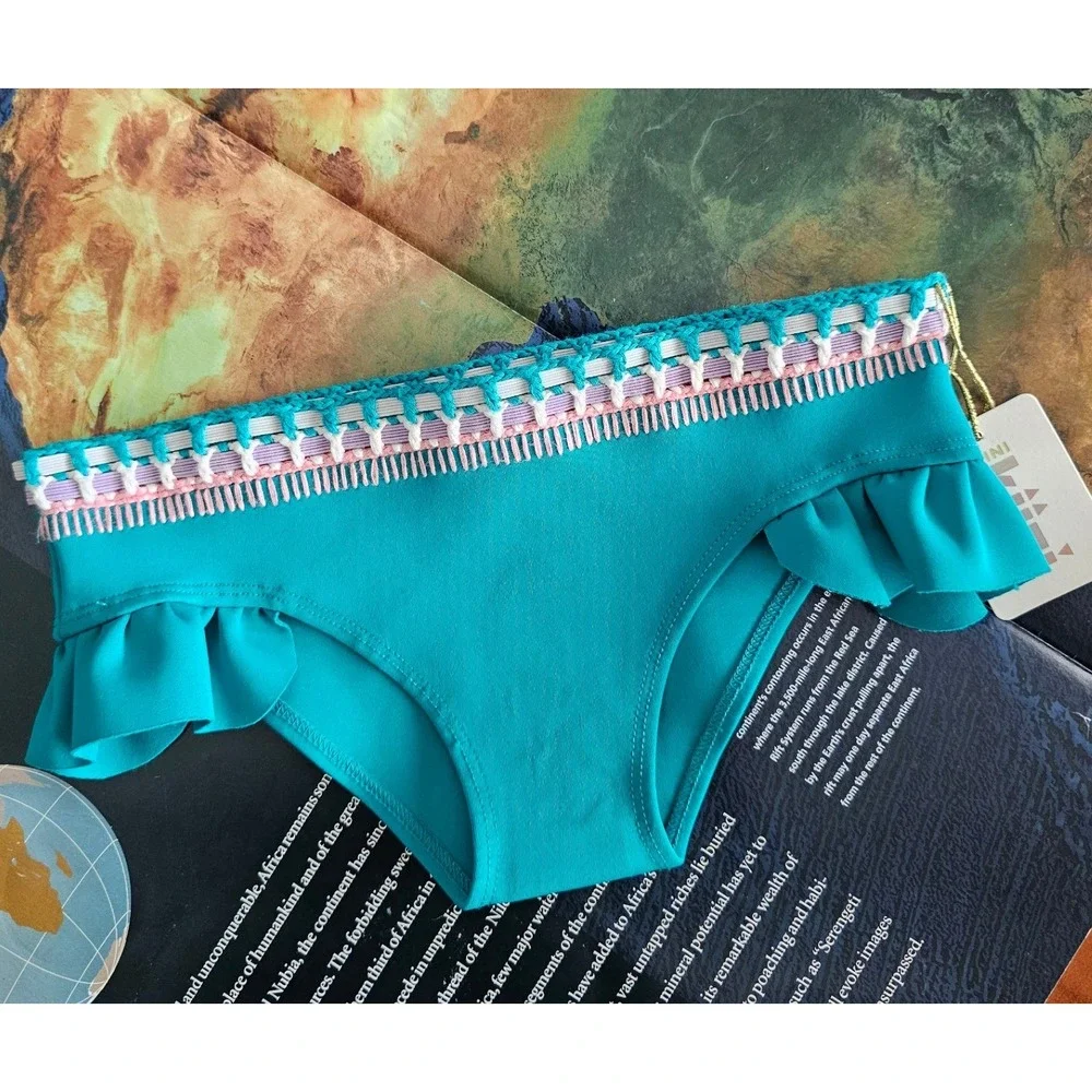 Kiini Liv Mini Jade Multi Crochet Ruffle Bikini Bottom Size 5/6 NEW